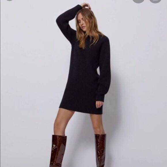 bldwn Dresses & Skirts - Bldwn Brand Black Ribbed Sweater Dress Size XL Cashmere and Wool